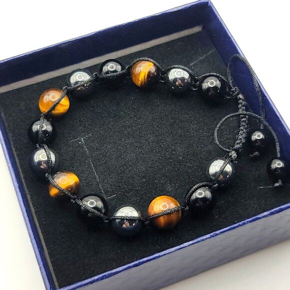 Healing Crystal Bracelet Men Women Obsidian Hematite Tiger Eye Stones Adjustable - Picture 6 of 8